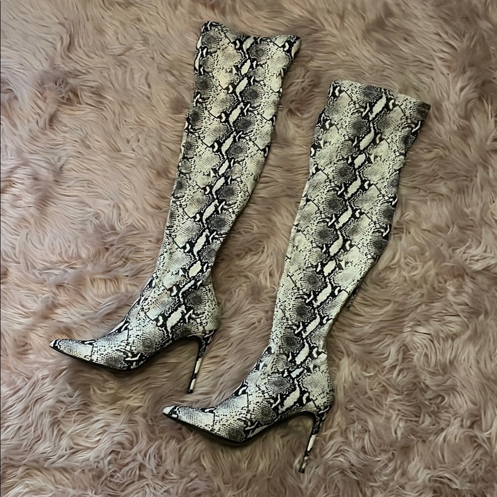 Steve Madden Debbie Gray and Black Over the Knee Boots